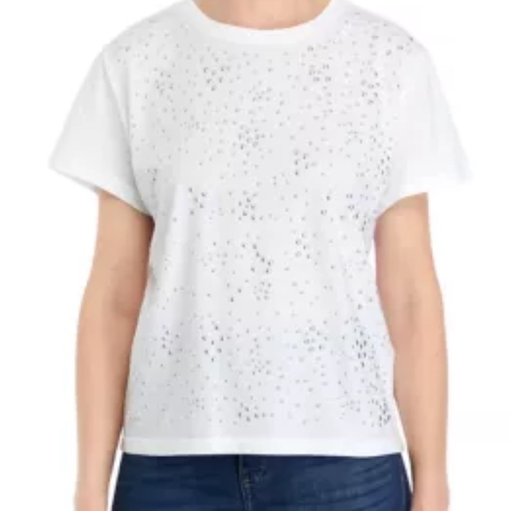 NWT DKNY White Silver Studded Short Sleeve Tee size Large